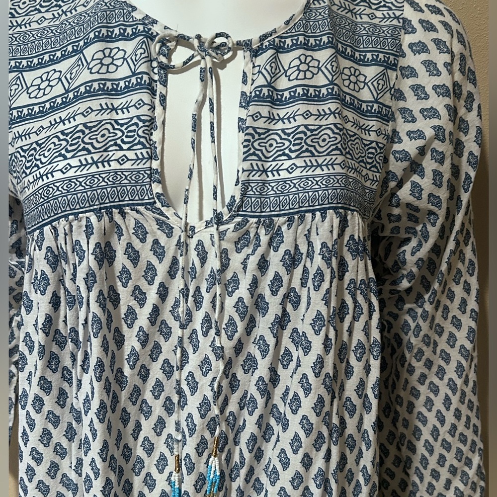 ZARA Bohemian White Blue Paisley Print Maxi Kaftan Boho Dress SIZE:SMALL - Picture 4 of 4